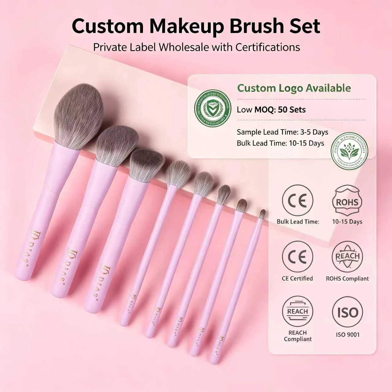Synthetic Hair Professional Private Label 8pcs Eco-friendly Makeup Brush Set Soft Vegan Bristles with Portable Pouch