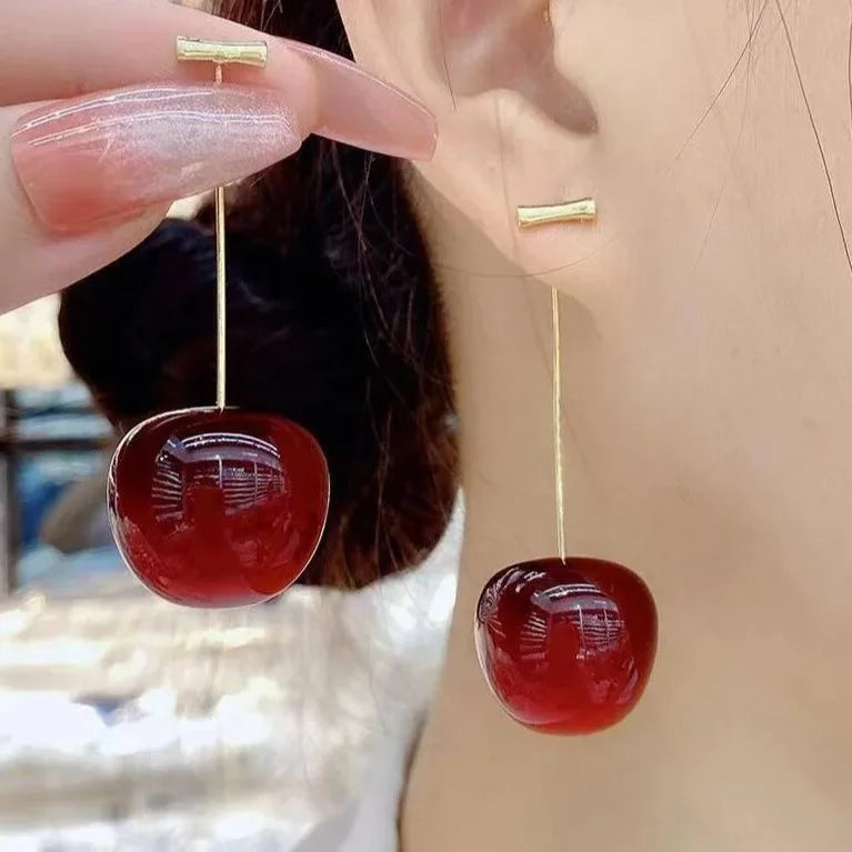2024 Earrings Designs Unisex Vintage Drop Design Cute Cherry Fruit Pendant Long Gold Plated Earrings