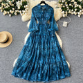 Wholesale 2024 Autumn Print Ruffles  Pleated Dress Women's Slim Dresses
