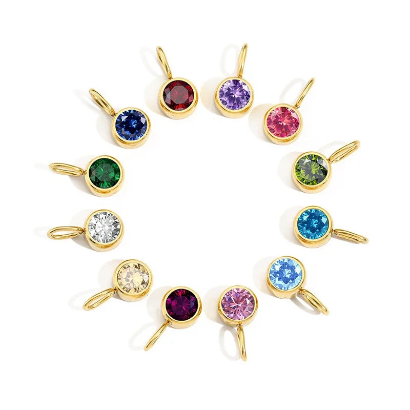 Fashion Jewelry Accessories Jewelry Findings Stainless Steel Birthday Stone Charm Crystal 8 mm Round CHARM 18k Gold Plated