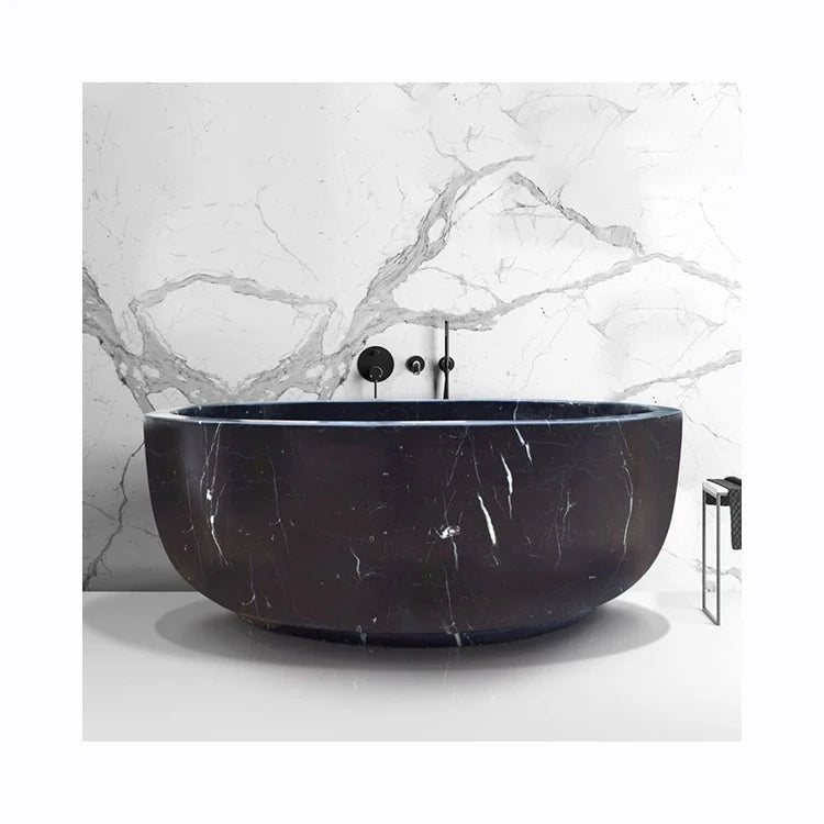 Wholesale Custom Cheap Freestanding Solid Marble Black Modern Soaking Hotel Bathtub Carved Customized Animal Sculpture Statue