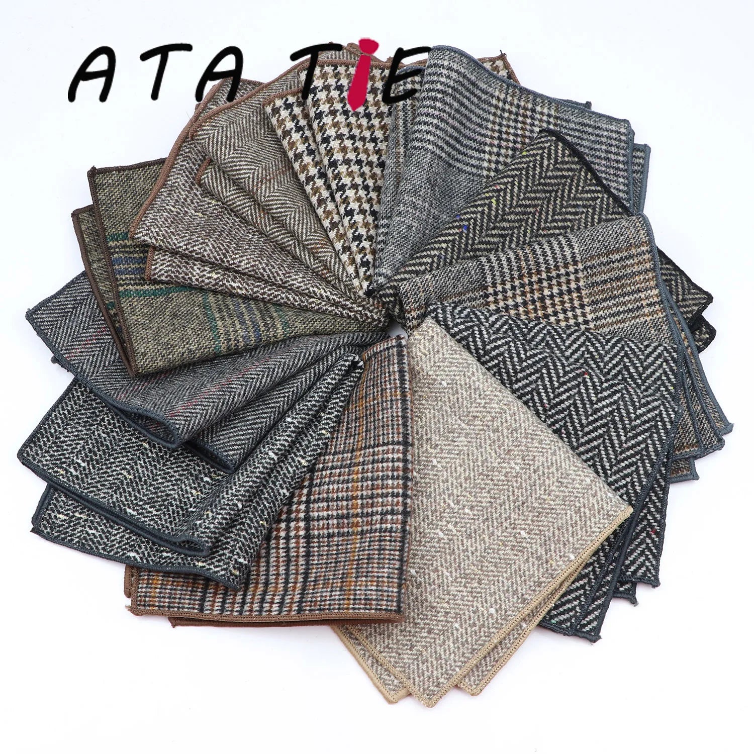 Classic Plaid Striped Soft 50%Wool Cashmere Pocket Square 24cm Men Suit Hanky Party Handkerchief Tuxedo Tie Matching Winter Gift