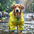 Double-Layer Classic Hooded Breathable Waterproof Jacket Small Size Dogs Summer Winter Spring Rain Gear Solid Animal Design PU