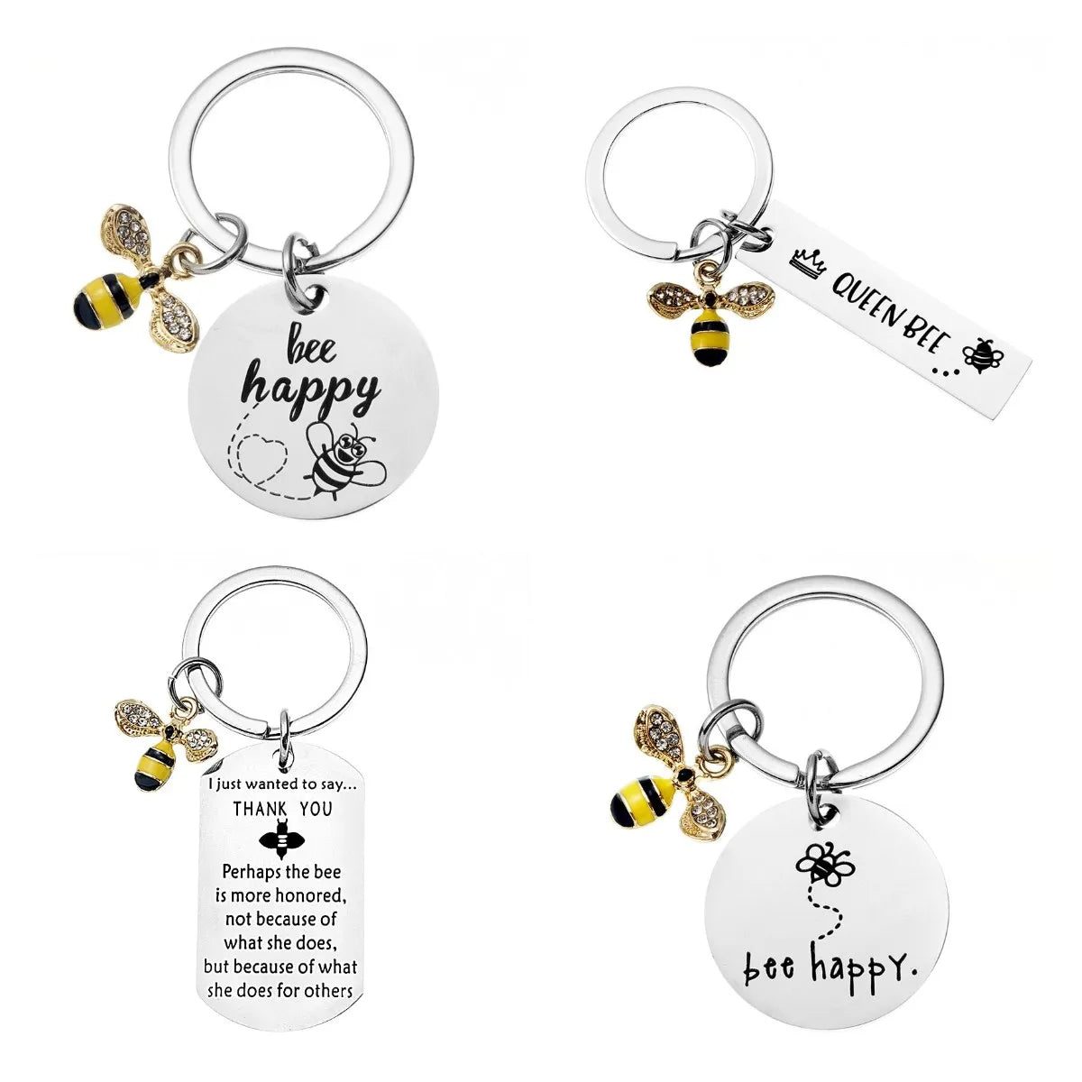 Stainless Steel Be Bee Happy Key Chain Honeybee Charm Key Chains Bee Queen Key Rings