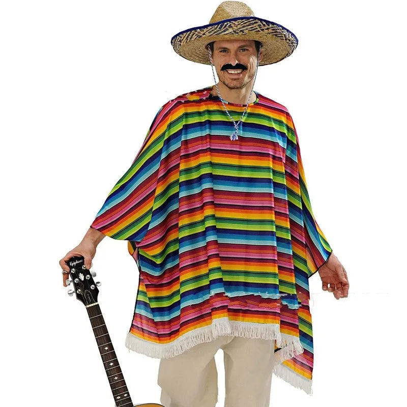 Ready to Ship Costume Mexican Fiesta Party Mexican mariachi hat Sombrero hats Serape Poncho Set