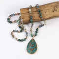 Fashion Boho Customized Jewelry Women Bohemia 8mm Frost Amazonite Crystal Glass Natural African Turquoise Stone Pendant Necklace