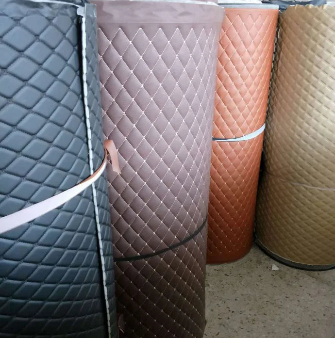 Waterproof 1 mm 3D Plaid Texture Leather Lining Quilted PVC Faux Synthetic Upholstery Leather for Upholstery Wallpaper Bedding