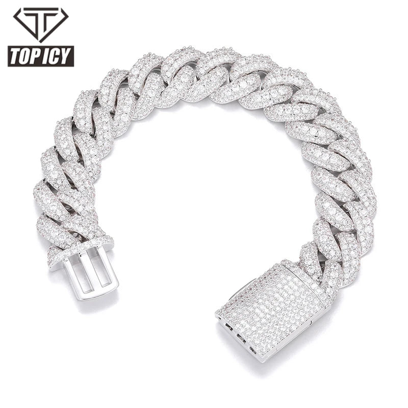 Top Icy 18mm Full Diamond Thick Cuban Necklace Gold Plated AAA Cubic Zircon Iced Out Heavy Cuban Chain Bracelet for Men