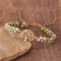Adjustable Boho 18 Gold Stainless Steel Tree of Life Charm Gemstone Beaded Macrame Bracelet Gypsy Women Yoga Jewelry Wholesale