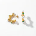 QIAOREN 12509 Elegant Quiet Luxury Molten Pearl Emerald Green Zircon Hoops Stainless Steel Vintage Statement