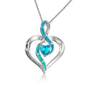 Newest S925 Silver Blue Fire Opal Heart Charm Pendant Necklace Love Opal Jewelry