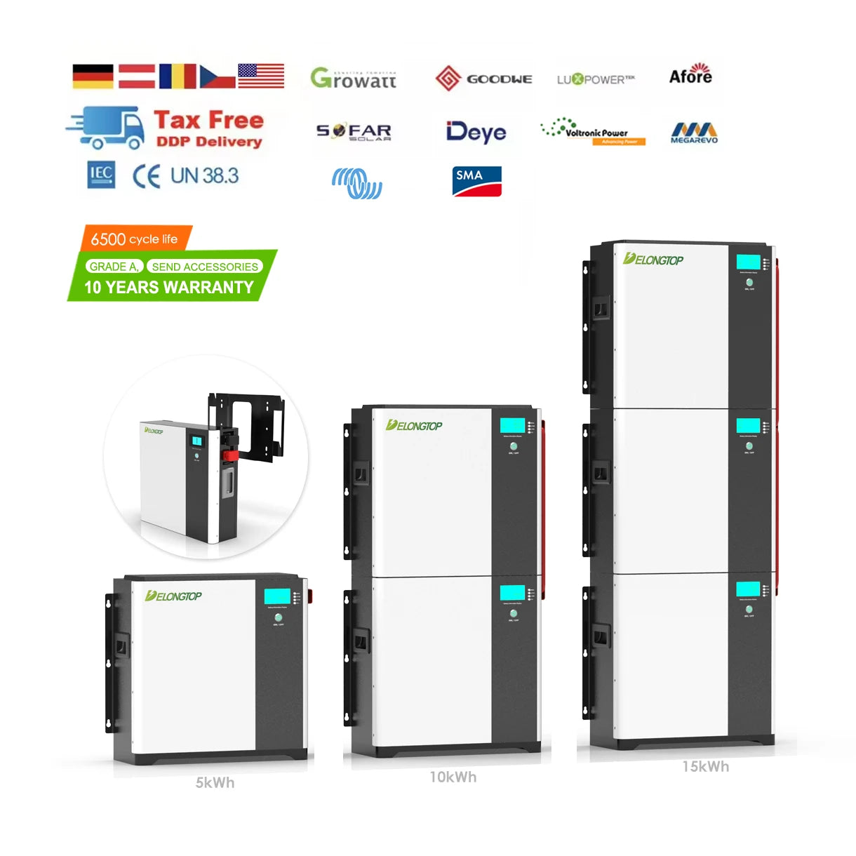 EU Tax Free 48v 5kwh BYD Wall Mounted Lithium Ion Battery Pack Home Solar Energy Storage Battery 100Ah 200Ah 300Ah 10kwh 15kwh