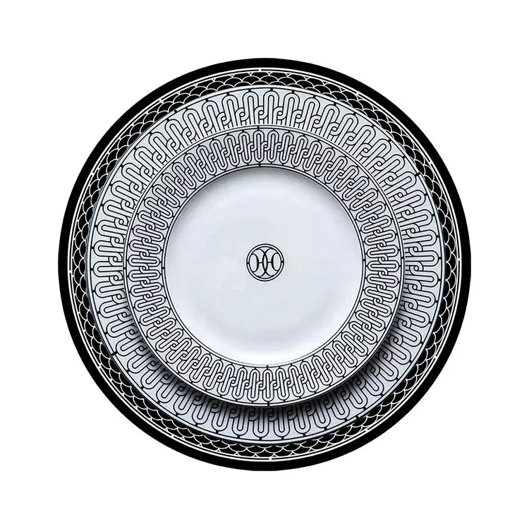 China Suppliers Restaurant Wedding Serving Bone China Dinnerware Black and White Table Dinner Set