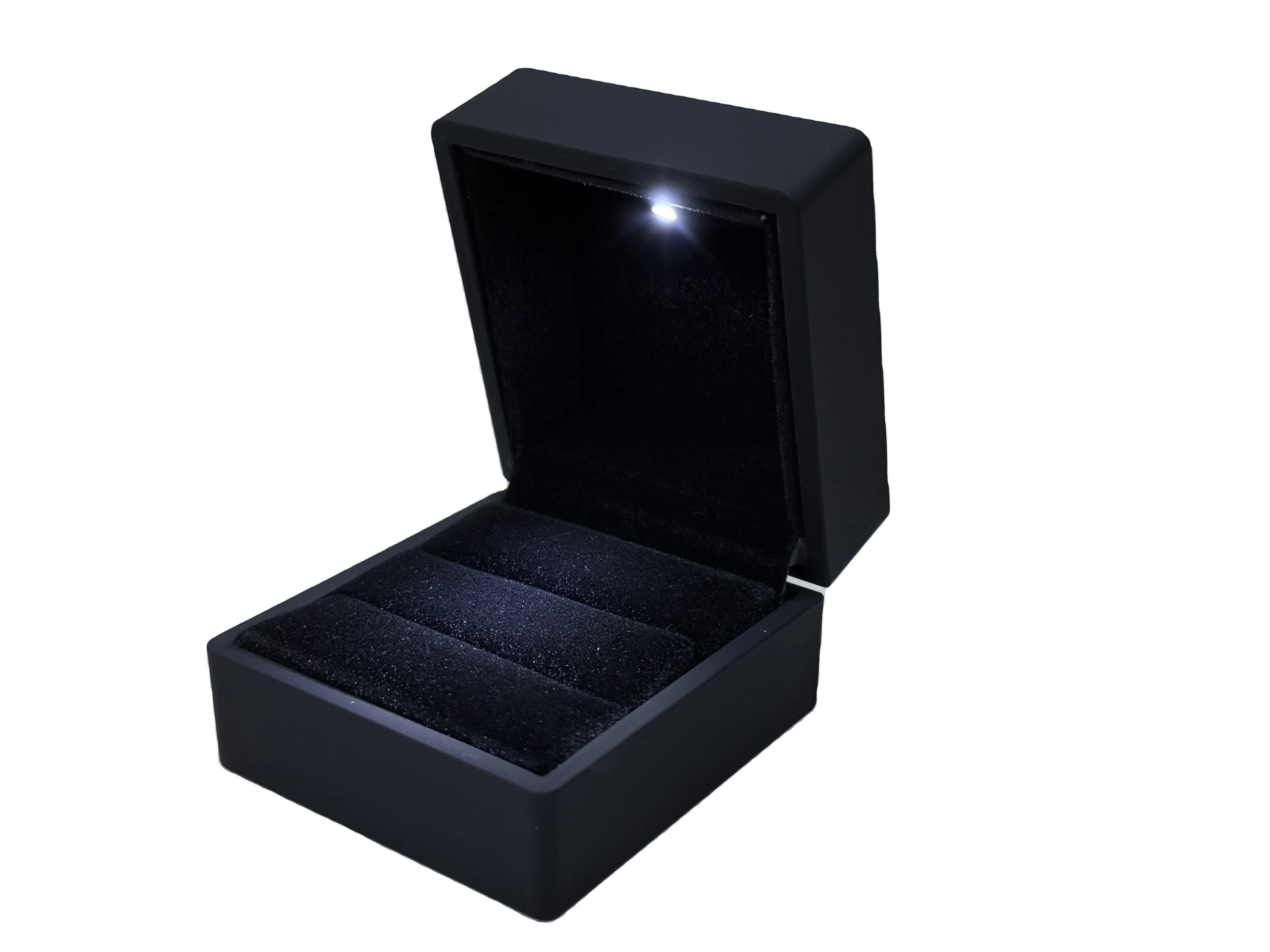 Wholesale LED Light 2 Slot Boxes Stock LED Double Ring Box Retailing LED Jewelry Box Customized Logo Diamond Packaging