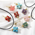 Merkaba Crystal Pendent Necklace for Women Men Jewelry Energy Healing Gemstone Wrapped Pendant Necklace With Black Rope