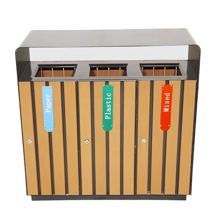 Outdoor Large Capacity Plastic Wood Trash Garbage Can Outside Street Park Rubbish Waste Bin Airport Commercial Recycling Dustbin