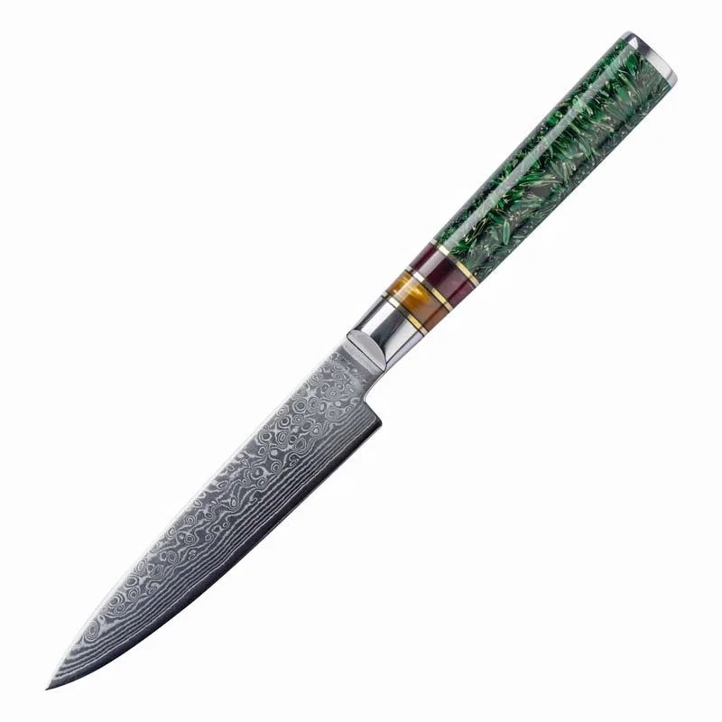 8 Pcs Knife Set Damascus Kitchen Knife 67 Layers Damascus Steel with Acrylic Handle Green