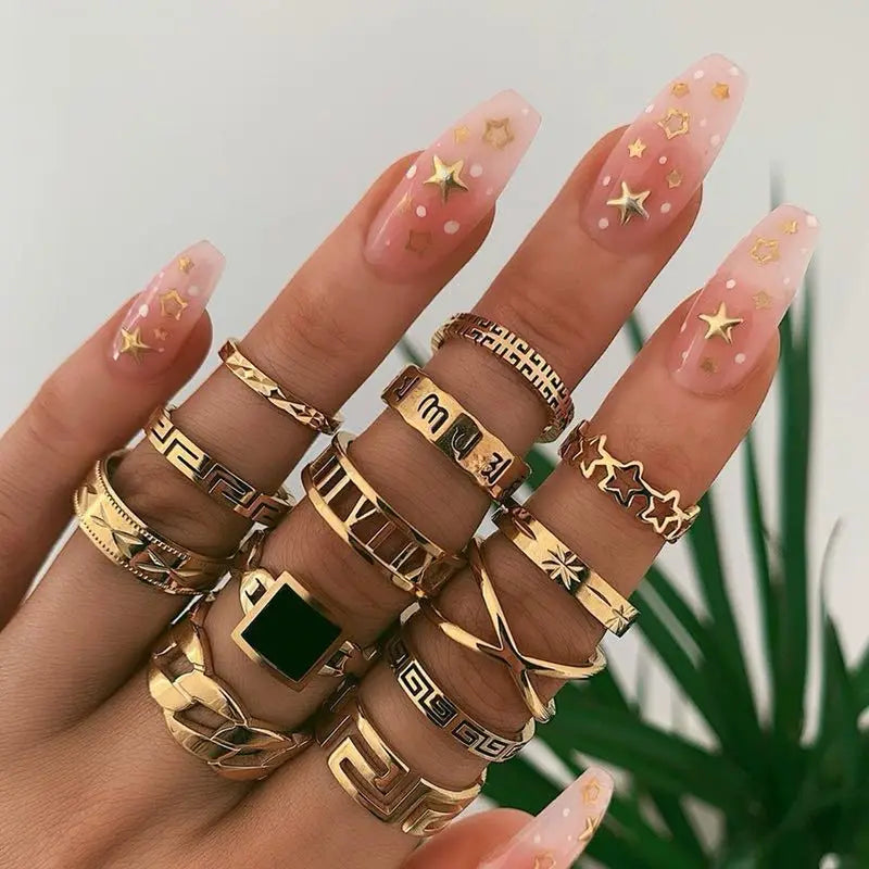 Fashion Geometric Elements Black Square Letter Ring Set Frauen Schmuck INS Knuckle Carved Finger Rings Stylish Hand Accessories