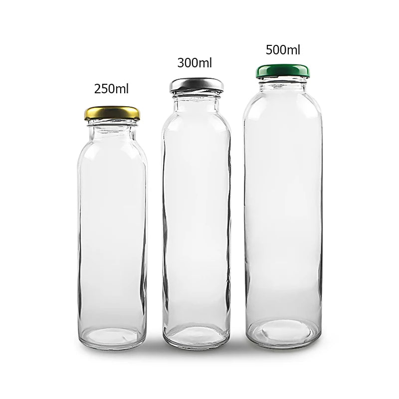 Beverage Bottles 250ml 300ml 500ml Glass Bottles with Lug Cap for Juice Water Coffee Milk