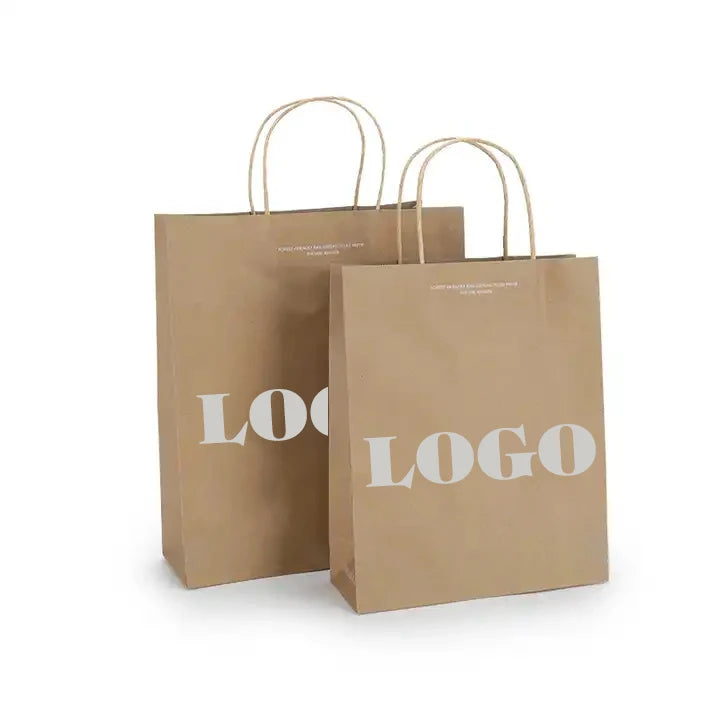 Wholesale Custom Logo Eco-Friendly Brown Coated Kraft Paper Bags Offset Printing Customized Color White Logo Recycled Materials
