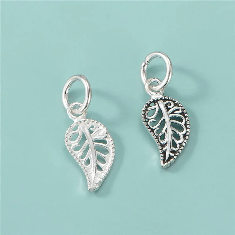 New Design 925 Sterling Silver Maple Oxidized Hollow Leaves Charm Pendant for Jewelry Making 7*14mm