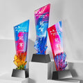 New Design Amber Blue Purple Diamond Crystal Glass Awards Plaque Trophy MH-NJ0569