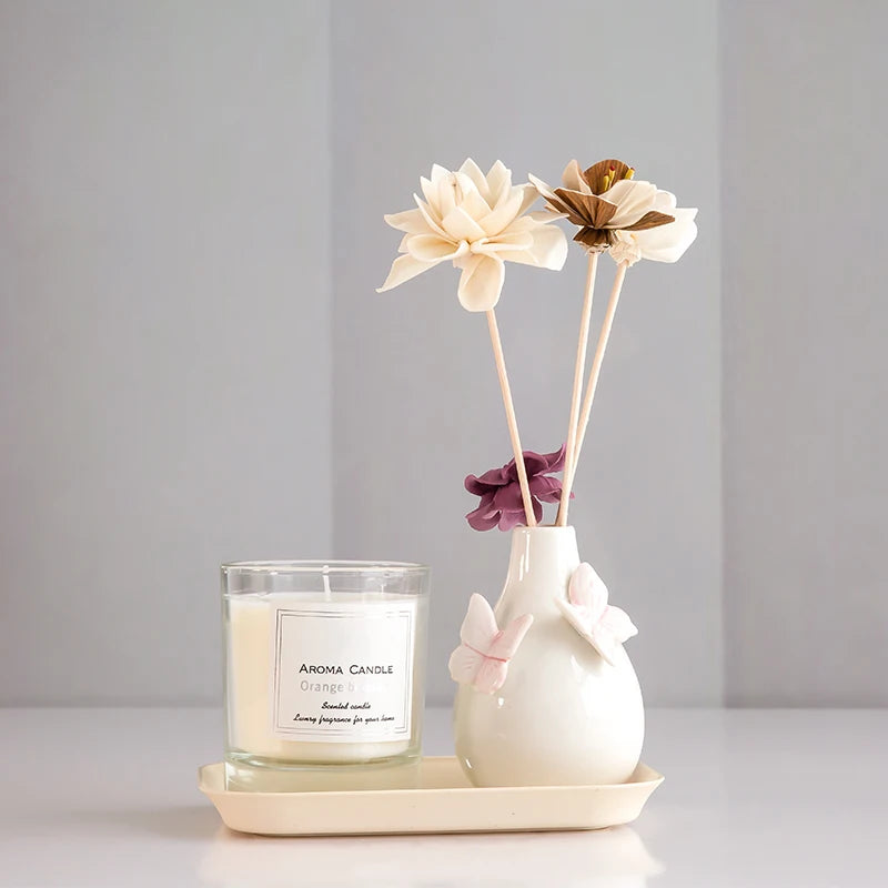 Wholesale Eco-Friendly Home Air Freshener Wood Sola Diffuser with Rattan and Dried Sola Flower