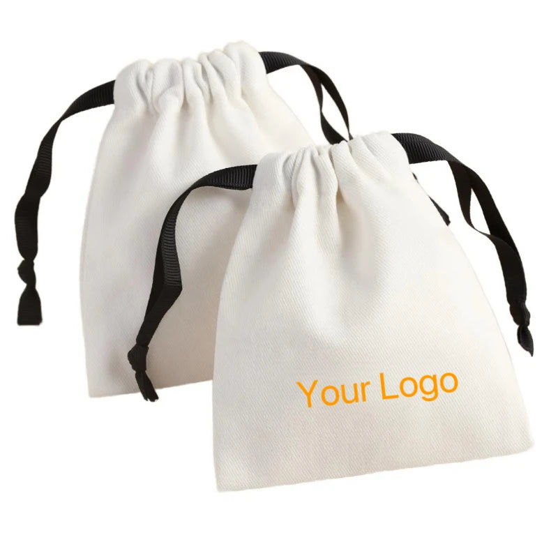 Custom logo Cotton Canvas Fabric  Drawstring Bag with Printed Canvas Drawstring Bag Jewelry Bags