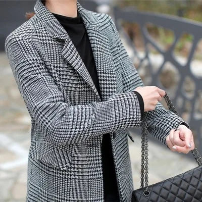 Retro Houndstooth Plaid Woolen Casual Suit Female 2024 Autumn Korean commuter Loose Large Size Suit Jacket Female