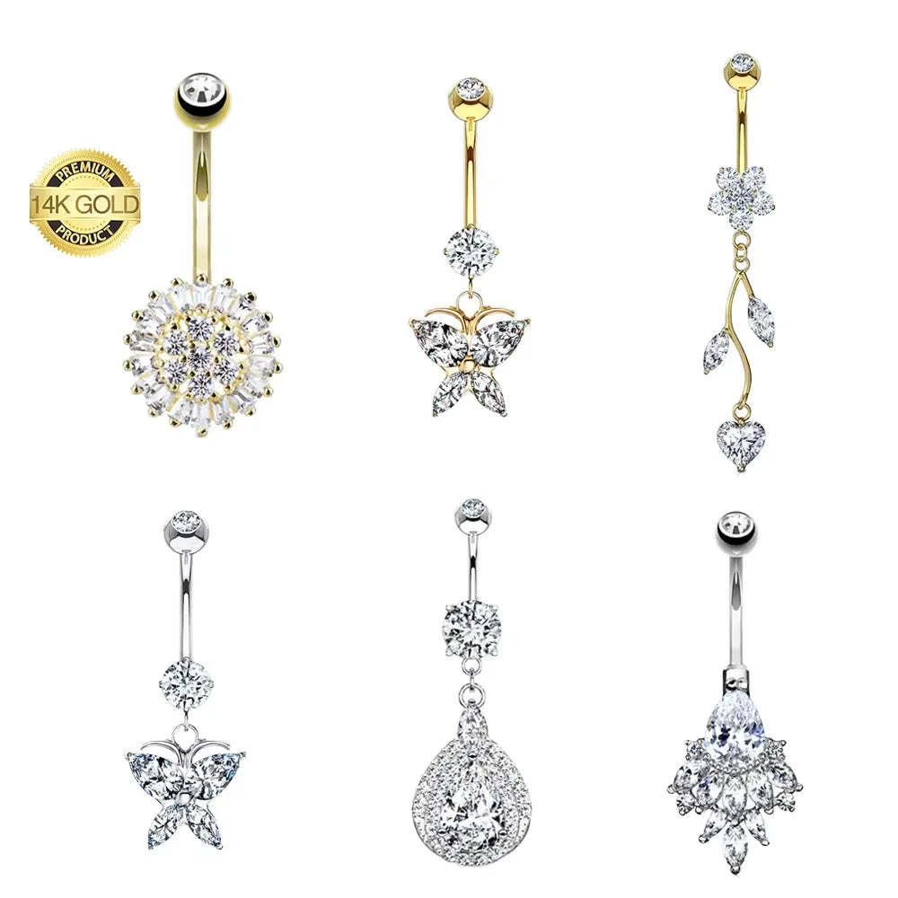 Lotus Customize 9K 14K 18K Real Solid Gold Belly Ring Lab Diamond Moissanite Piercing Navel Piercing Fine Jewelry for Women Men