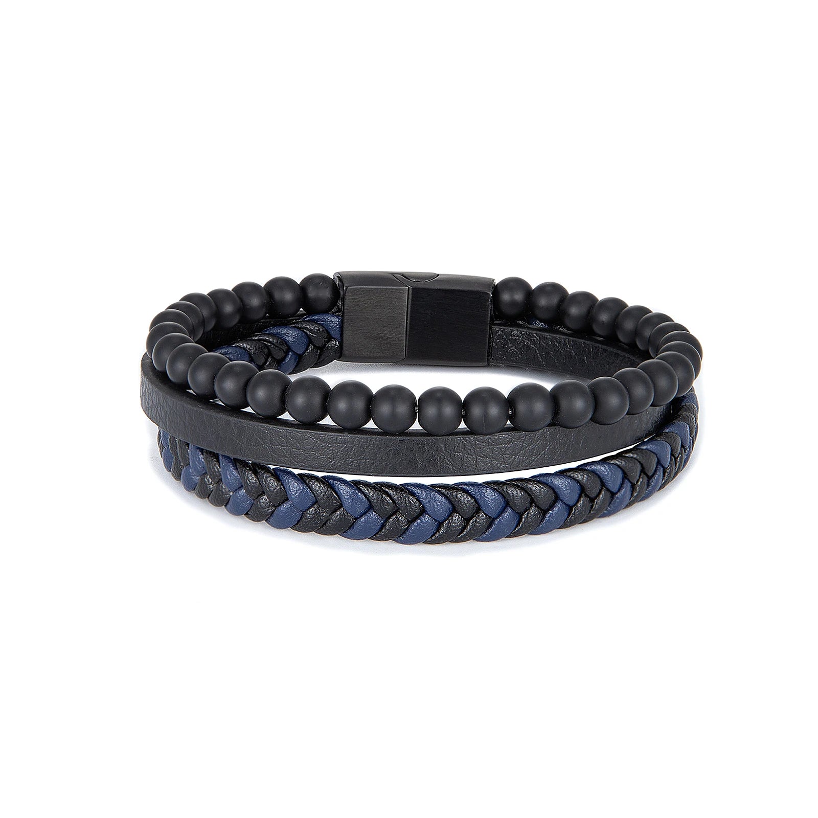 Fashion Man Leather Jewelry Natural Stone Black Onyx Beads Leather Bracelet Stainless Steel Man Leather Bracelet