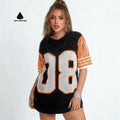 Hot Women's Y2K Cheering Squad Shining Glitter Round Neck Shoulder Digital Printed Short Sleeve Club Shirt T-shirt