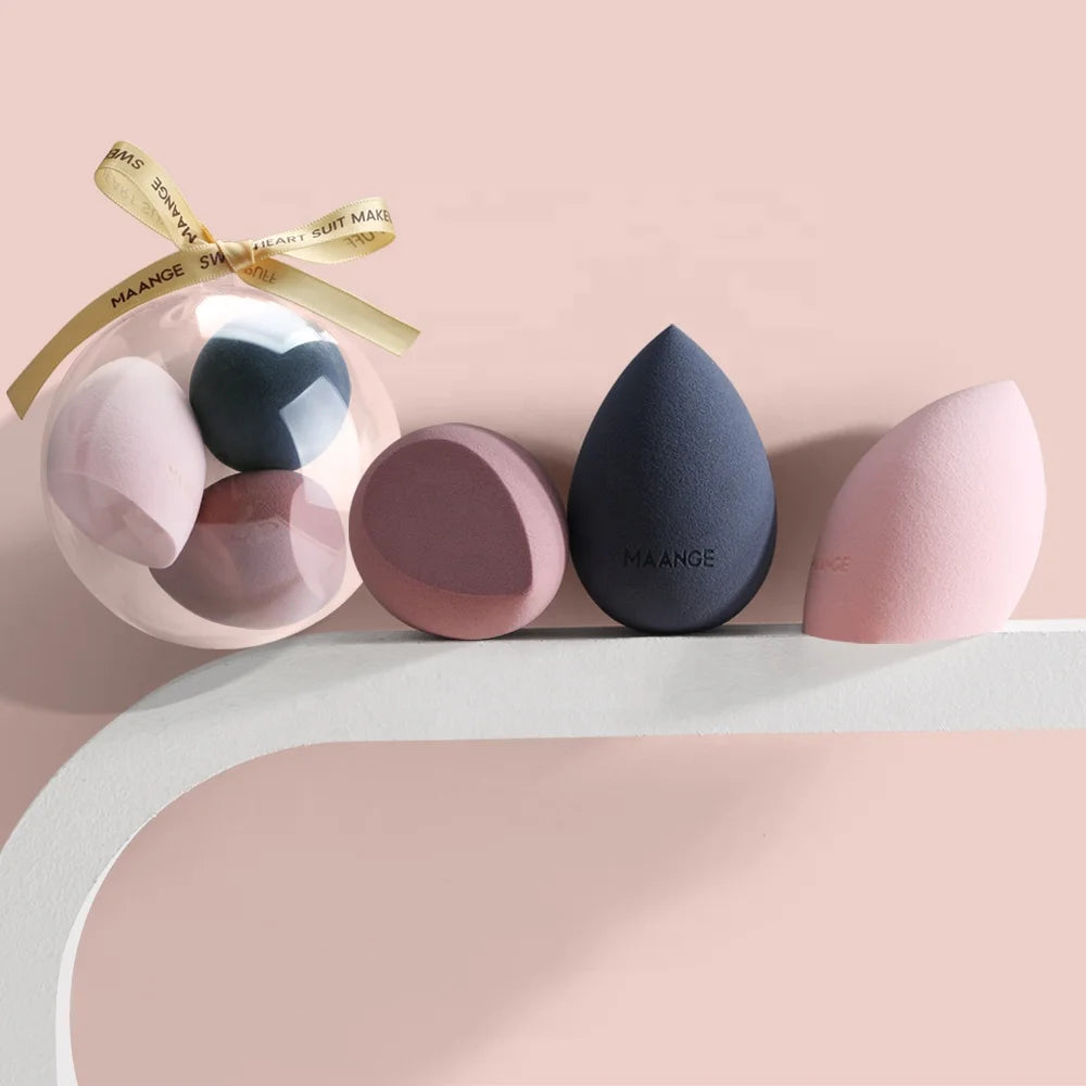 MAANGE New Design Custom logo Non- Latex Soft Beauty Cosmetic Sponge Egg Wet and Dry Powder Puff Makeup Sponge Set