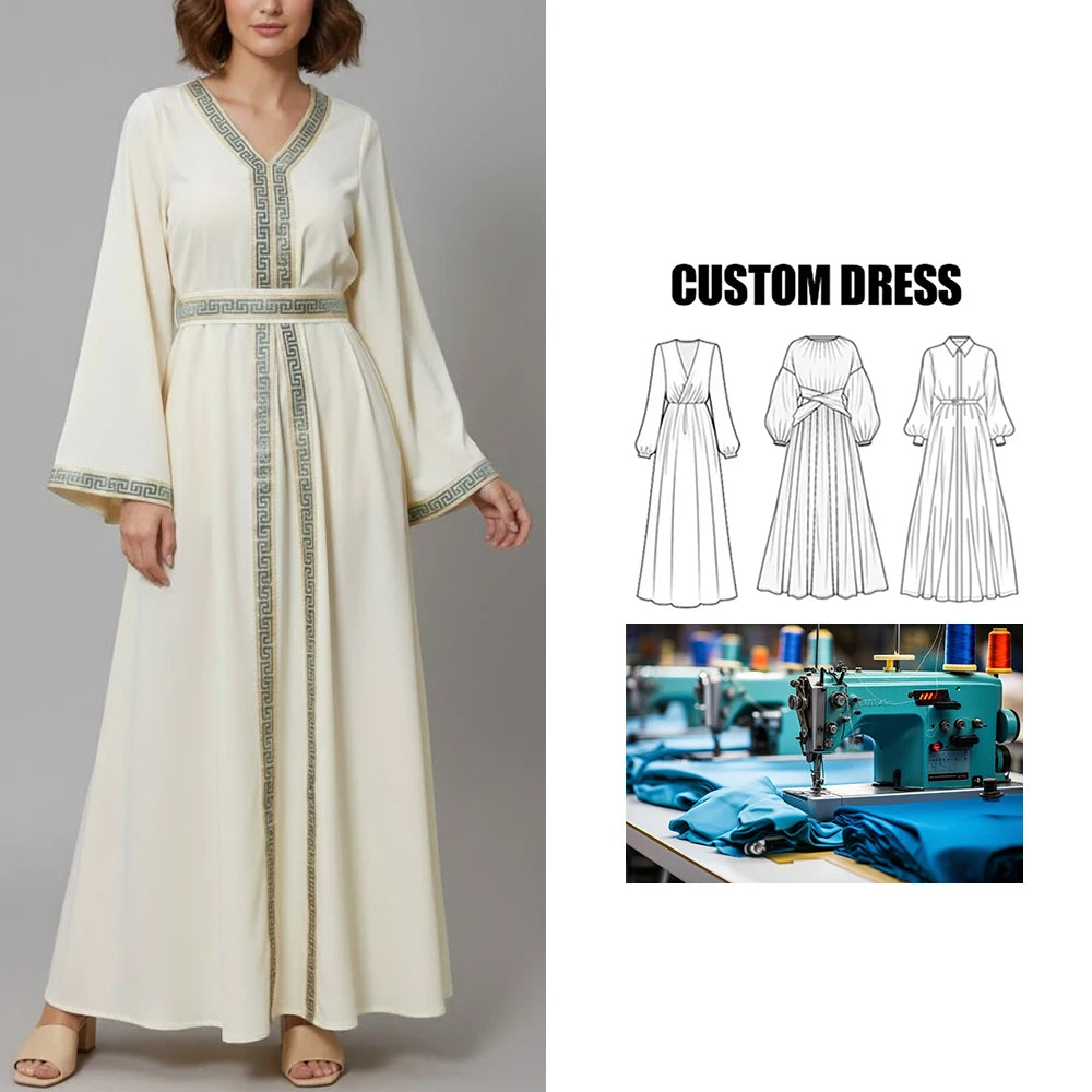 Custom Brand Women's Vintage Arabian Long-Sleeved Dress Fashion Modest Long Abaya Popular for Summer Autumn
