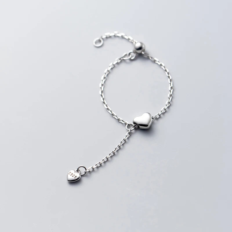 Genuine 925 Sterling Silver Rings Glossy Heart Love Tassel Chain Light Beads Rings for Women Gifts