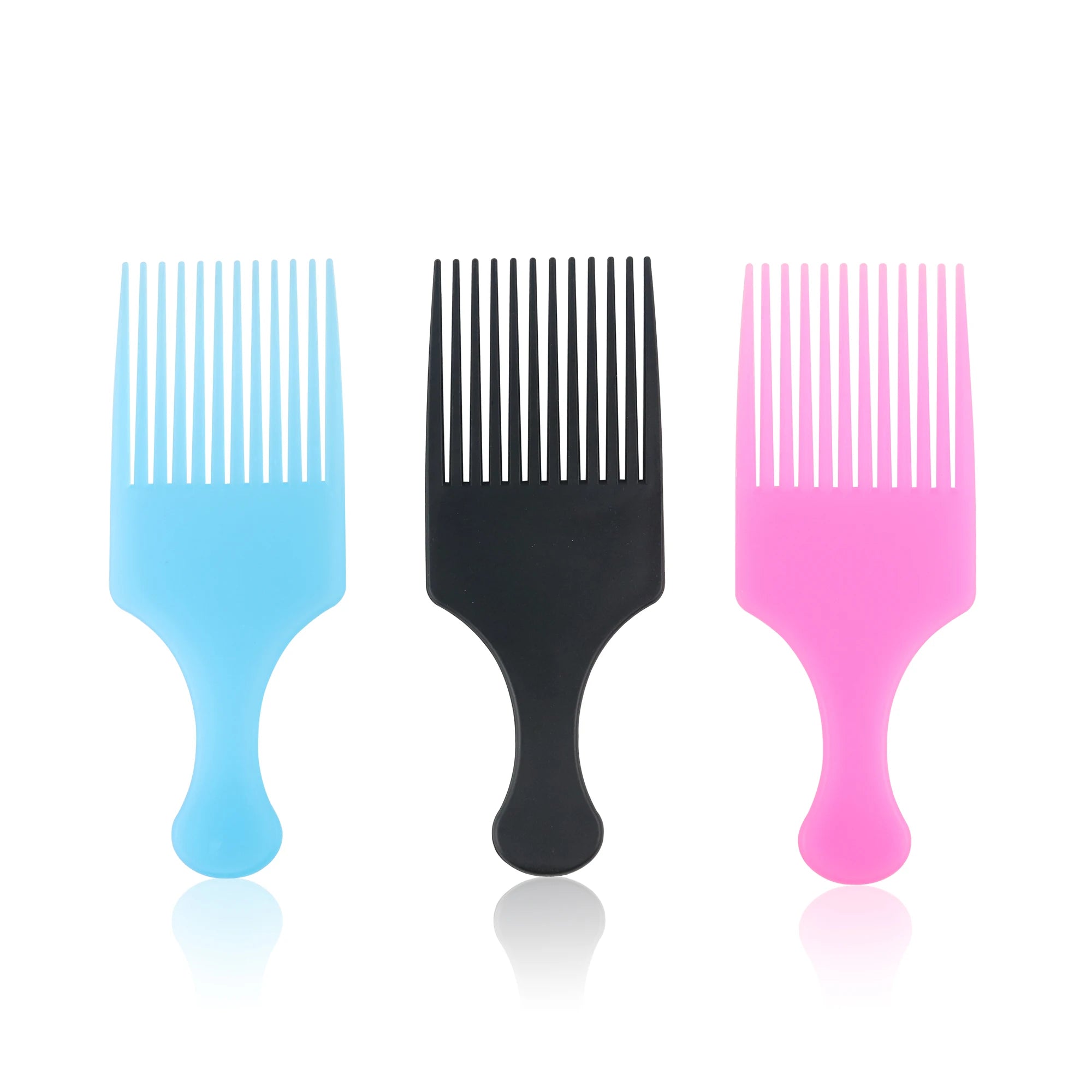 Free Sample 3 Colors Wide Steel Teeth Plastic Handle Pick Comb Fork Hairbrush Insert Curly Afro Hair Styling Salon Tool