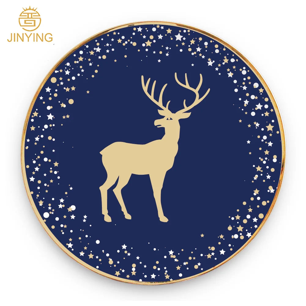 Fancy Blue Christmas Style Charger Plate Bone China Dinner Plates Set Porcelain for Wedding Home Use