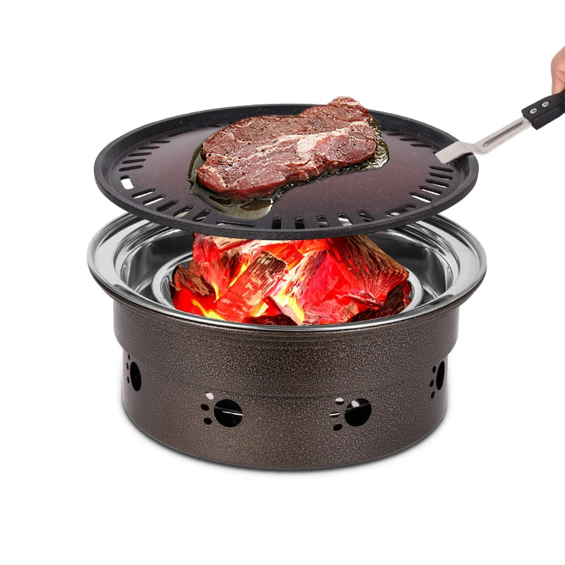 Korean Commercial Round Stainless Steel Bbq Carbon Grill Household Outdoor Barbecue Rack Grill Wiht 330mm Barbecue Plate