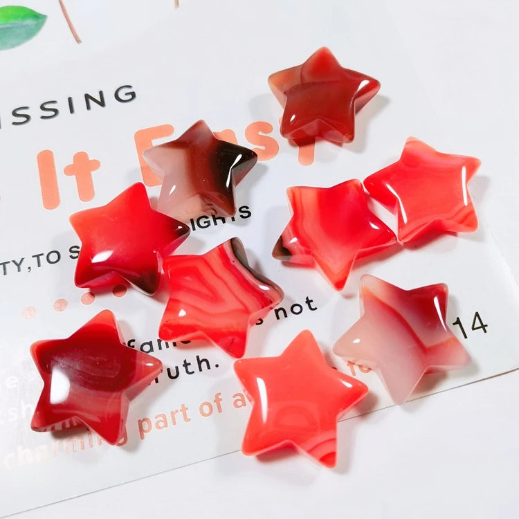 Hongzhuo Beautiful Semi Precious Stones Natural Crystal Healing Red Agate Stones Star Decoration Crafts
