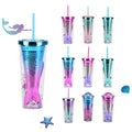 Wholesale Water Bottle with Custom logo Double Wall Mermaid 12oz Tumblers Bottle with Lids and Straws