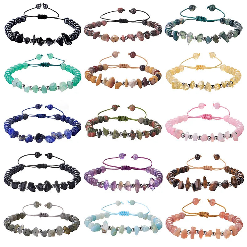 New Fashion Jewelry Natural Stone Chips Crystal Bracelet Natural Stone Tiger Eye Amethyst Adjustable Charm Bracelet for Women