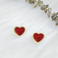 Ilona Wholesale Bulk Romantic Red Heart Studs 18K Gold Plated Copper Twisted Border Agate Earrings Valentine Jewelry for Resale