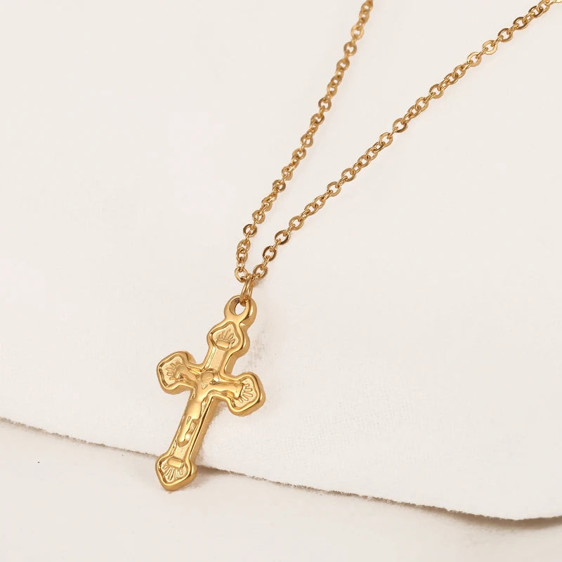 Religious Jesus Cross Men's Necklace Gold and Silver Color Pendant With Chain Necklace Men's Gift Fashion Personality Necklace