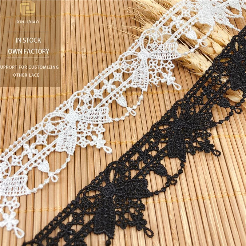 High Quality 3.6CM Water Soluble French Lace Trim Soft Home & Wedding Clothing Accessories with Mesh & Bow Stylish Fancy Design