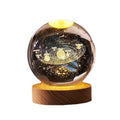3D Engraved 8CM Crystal Galaxy Ball KidWood Bases Birthday Gift Etached Astronaut Solar System Ball LED Night Lights With
