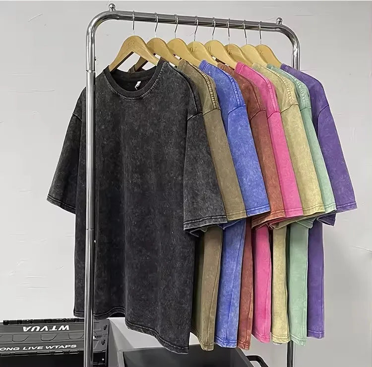 Hot Selling 100% Cotton Acid Wash Vintage Round Neck t Shirt Box Fit Vintage Washed t Shirts Mens
