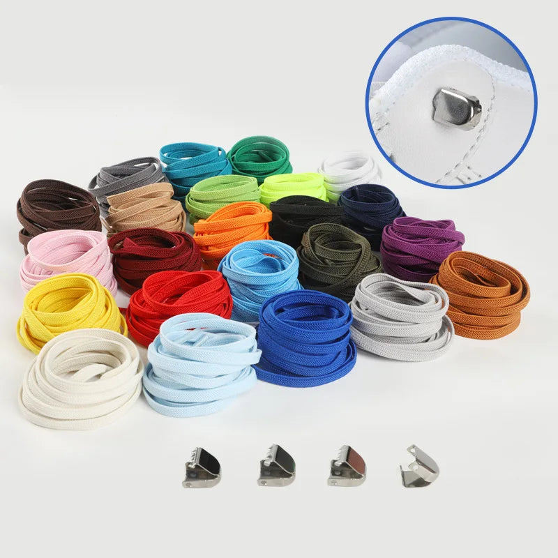 Sports Shoes with Elastic Strap Buckle 6mm Width Flat Polyester Laces Lazy Fit Board Canvas Shoes Laces Press Button Design
