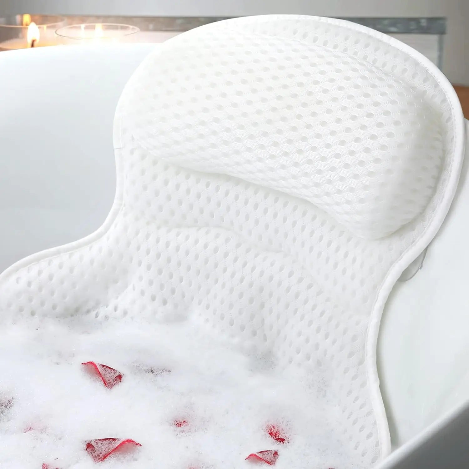 Luxury Bath Pillow Comfortable Spa Full Body Pink Bath Pillow with Suction Cups Shoulder & Neck Spa Bath Pillow