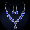 New Popular Explosions Bridal Necklace Jewelry Set Chain Glittering Blue Drop Rhinestones Pendant Set Jewelry for Women