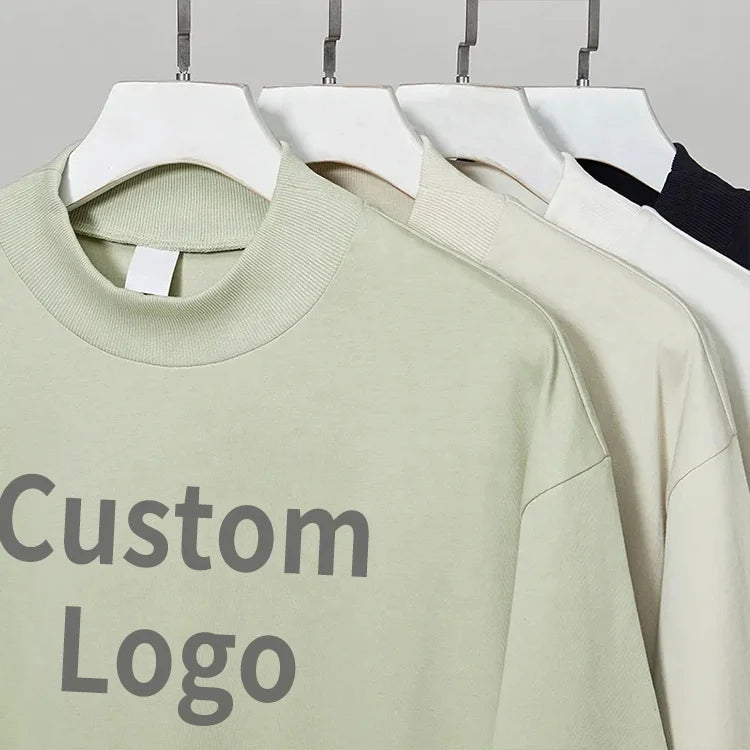 Oem 300Gsm Drop Shoulder Cotton Distressed Wide High Mock Neck Plain Heavy Weight Heavyweight T-Shirts Custom Oversized Tshirt